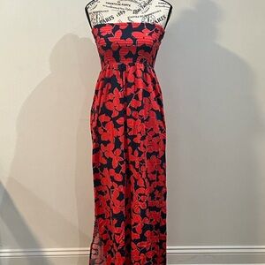H&M Strapless Red and Black Floral Dress
